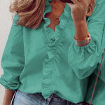Women's Casual Cotton and Linen Ruffle Shirt