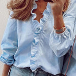 Women's Casual Cotton and Linen Ruffle Shirt