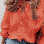 Women's Casual Cotton and Linen Ruffle Shirt