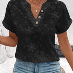 Women's Embroidered Lace Short-sleeved Cotton Shirt