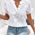 Women's Embroidered Lace Short-sleeved Cotton Shirt