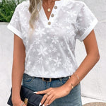 Women's Embroidered Lace Short-sleeved Cotton Shirt