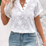Women's Embroidered Lace Short-sleeved Cotton Shirt