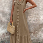 Women's V-neck Cotton and Linen Dress