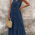 Women's V-neck Cotton and Linen Dress