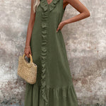 Women's V-neck Cotton and Linen Dress