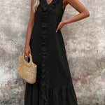 Women's V-neck Cotton and Linen Dress
