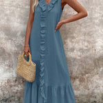 Women's V-neck Cotton and Linen Dress