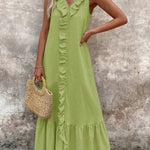 Women's V-neck Cotton and Linen Dress