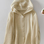 Women's Casual Cotton and Linen Hooded Cardigan