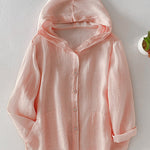 Women's Casual Cotton and Linen Hooded Cardigan