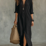 Samara | Loose-fitting Black Maxi Dress with Buttons