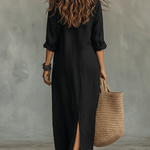 Samara | Loose-fitting Black Maxi Dress with Buttons