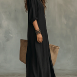 Samara | Loose-fitting Black Maxi Dress with Buttons