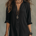 Samara | Loose-fitting Black Maxi Dress with Buttons