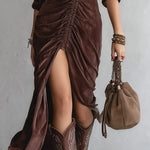 Lunori™ Thalisse | Midi Dress in Pleated Velvet