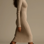 Lunori™ Virelle | Chic Striped Beige Midi Dress