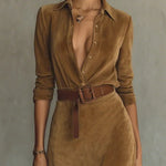 Lunori™ Célianne | Chic Suede Maxi Dress