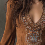 Lunori™ | Embroidered Suede Mini Dress in Purple