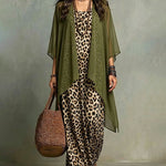 Elegant Chiffon Cardigan And Leopard Print Dress Set