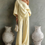 Casual Elegant One Shoulder Top And Wide Leg Pants