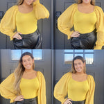Puff Long Sleeve Bodysuit Leotard Sheer Top - Zeagoo (Us Only)