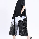 Loose Short Sleeves Contrast Color Drawstring Printed Tied Waist Lapel Midi Dresses Shirt Dress