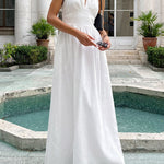 A-Line High Waisted Backless Pleated Solid Color Split-Joint Halter-Neck Midi Dresses
