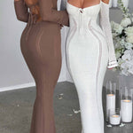 Sexy backless lace-up slim-fit hollow long-sleeved dress