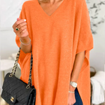V Neck Loose Fit Solid Poncho Sweater