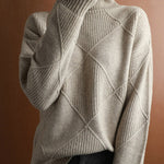 Casual Loose Solid Color Striped High-Neck Long Sleeves Sweater Tops
