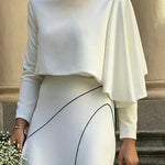 Long Sleeves Loose Asymmetric Solid Color Split-Joint Round-neck T-Shirts Tops
