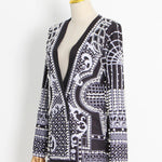 Long Sleeves Loose Beads Printed V-Neck Blazer Outerwear