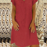 A-Line Loose Solid Color V-Neck Midi Dresses