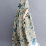 Artistic Retro Loose Floral Printed Pleated Vacation Midi Dress