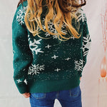 Christmas Pattern Knitted Crew Neck Long Sleeved Sweater