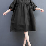 Loose Short Sleeves Solid Color Round-Neck Midi Dresses