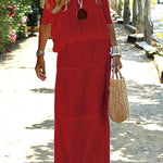 Casual Off Shoulder Solid Beach Maxi Dress