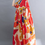 Artistic Retro Short Sleeves Loose Contrast Color Printed Round-Neck Midi Dresses
