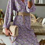V-neck Multi Print Midi Dress