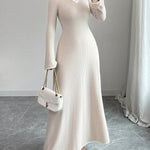 Bodycon False Two Ribbed Knit Split-Joint Lapel Maxi Dresses Sweater Dresses