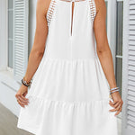 Loose Sleeveless Hollow Pleated Solid Color Split-Joint Round-Neck Mini Dresses