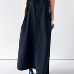 A-Line Loose Pockets Solid Color Tied Round-Neck Maxi Dresses