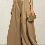 Elasticated Waist High Waisted Pleated Pockets Solid Color Pants