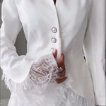 Queen Time Lace Trim V-neck Pearl Buttons Long Sleeve Loose Blazer