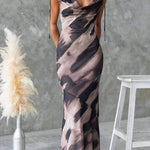 Cowl Neck Tie-Back Waist-Cinched Bodycon Maxi Dress