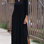Solid Color V Neck Comfy Dresses