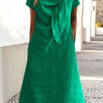 Loose Raglan Sleeve Asymmetric Solid Color Split-Joint Round-Neck Midi Dresses