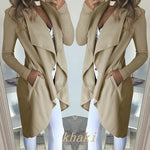 Fashion Solid Color Lapel Slim Long Windbreaker Jacket