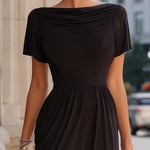 Draped Neckline Short-Sleeve Midi Dress
